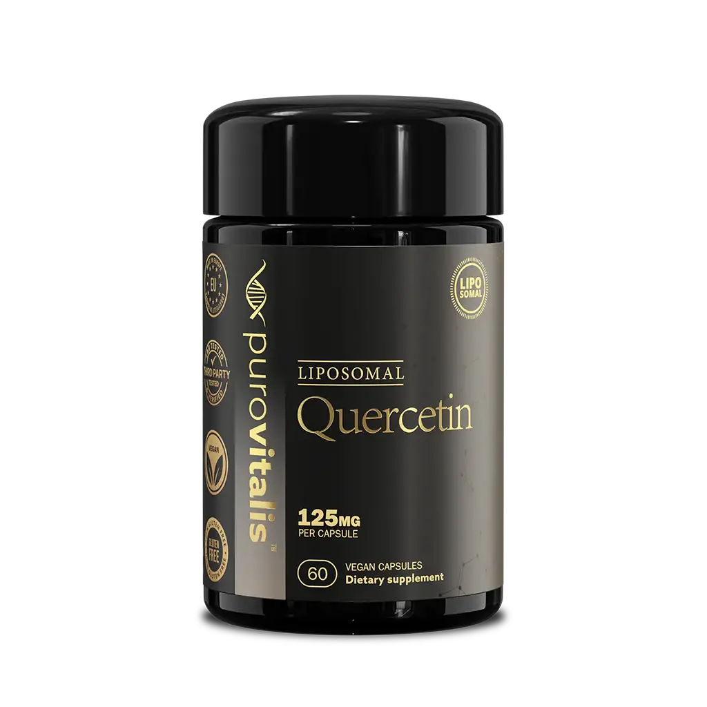 Liposomal Quercetin Supplement for sale by Purovitalis. Liposomal Quercetin capsules is the most sufficient way for your body to absorb.