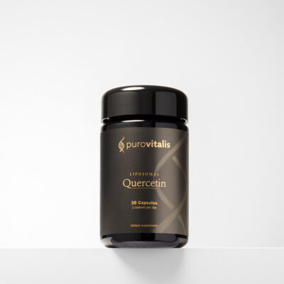 Image shows bottle of Liposomal Quercetin 30 capsules
