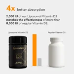 La vitamina D3 liposomal ofrece una absorción 4 veces mejor que la vitamina D normal.