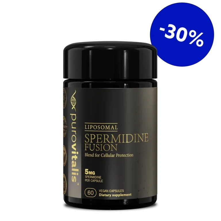 Liposomal Spermidine Supplement, Spermidin Fusion Capsules contain 5mg high dose Spermidine with added vitamins.