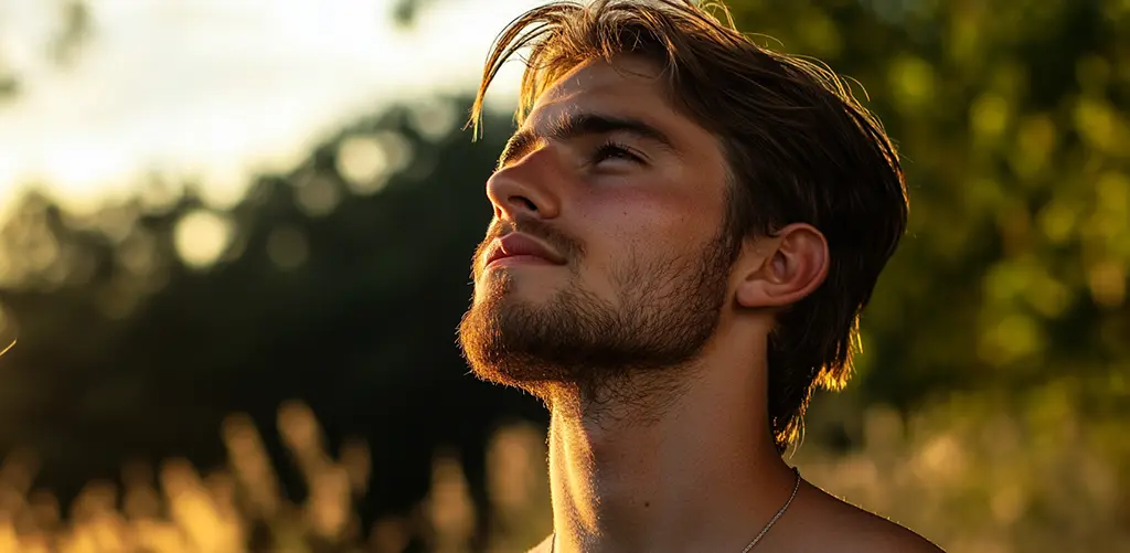 Un hombre con una piel sana y joven, que ilustra los beneficios de los suplementos de colágeno para la salud de la piel masculina y el bienestar general.