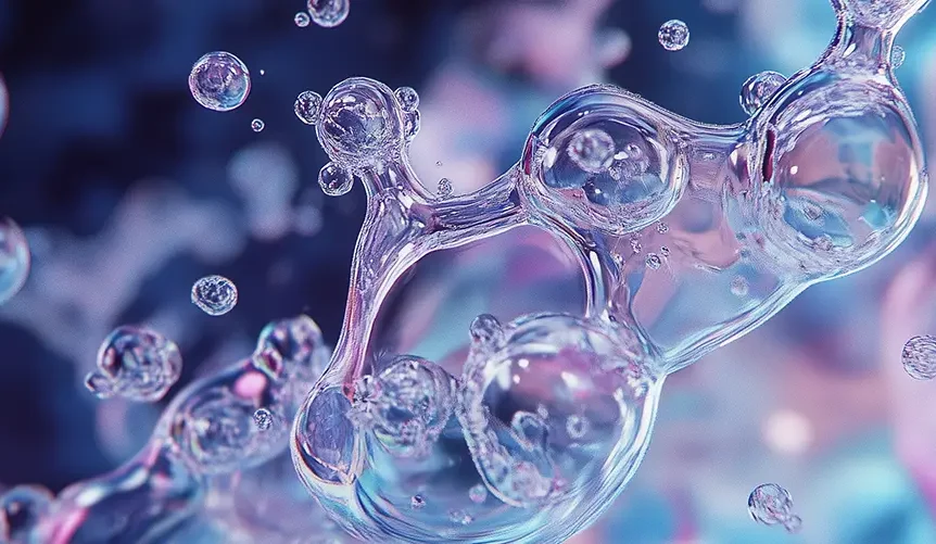 Gros plan sur une goutte de collagène liquide s'écoulant d'un compte-gouttes, mettant en valeur la texture onctueuse et la consistance riche du produit.
