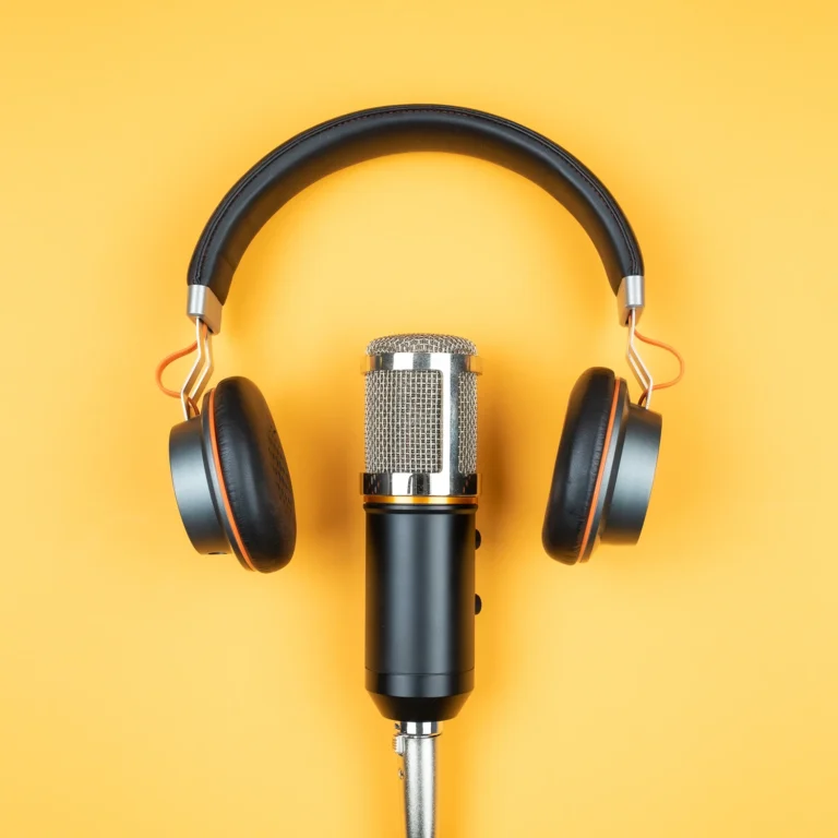 Configurarea microfonului pentru podcast și a căștilor pentru discuții despre sănătate și wellness de la Purovitalis