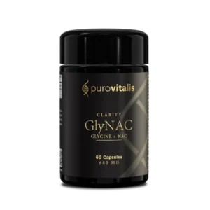 Las cápsulas de GlyNAC de Purovitalis, combinan L-Glicina y NAC en un solo suplemento.