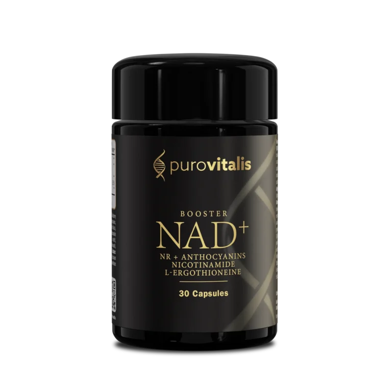 Inhaltsstoffe NAD+ booster : Nicotinamid-Ribosid (NR), Niacinamid, L-Ergothionein (ERGO) und Anthocyane. 30 Kapseln pro Dose.