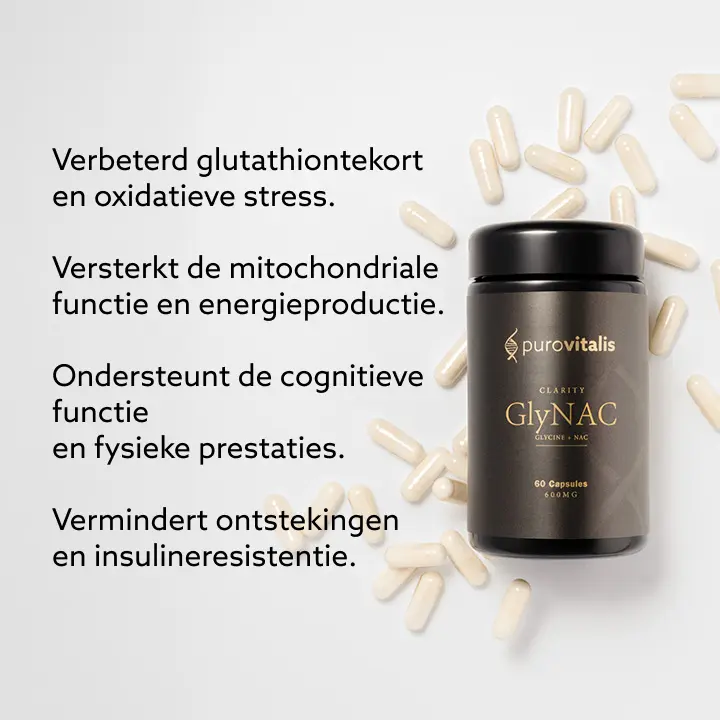 Verbetert glutathion tekort en oxidatieve stress. Verbetert de mitochondriale functie en energieproductie.Ondersteunt de cognitieve functie en fysieke prestaties.Vermindert ontstekingen en insulineresistentie.