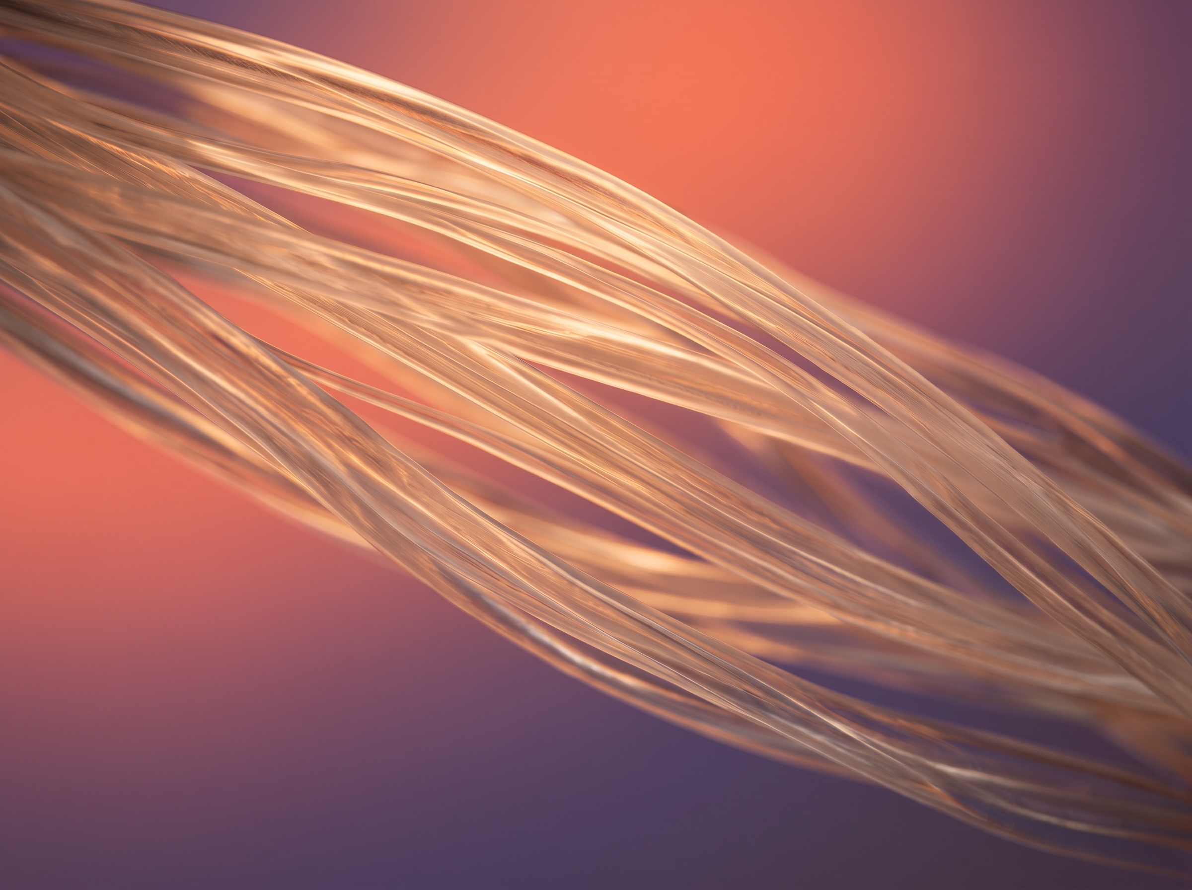 Translucent muscle fibers lit by a warm golden backlight against a red background