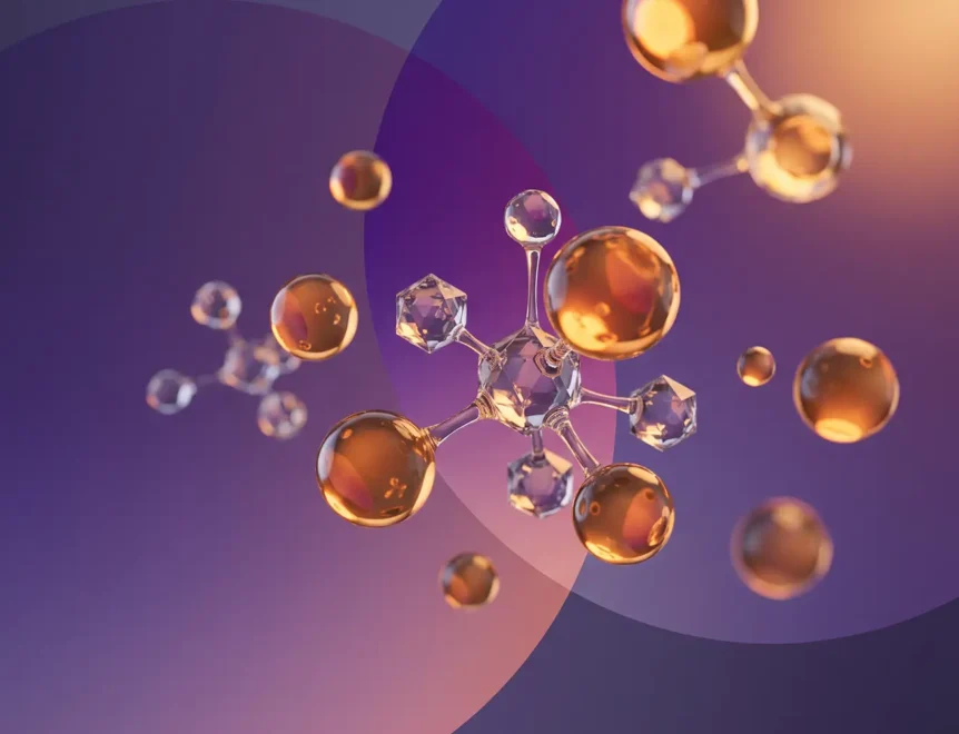 Vizualizarea macro abstractă a mineralelor cristaline și a vitaminelor esențiale care contribuie la epuizarea rezervelor de nutrienți în timpul tratamentului de slăbire cu GLP-1.